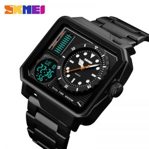 SKMEi 1392 Multifunction Digital Analog Square Stainless Steel Fashion Watch For Men - Black