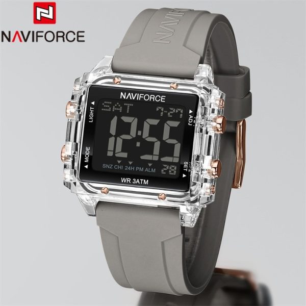 NAviforce NF7101 Square Shape Sports Electronic LCD Outdoor Digital Rubber Strap Unisex Watch - Grey - Image 2