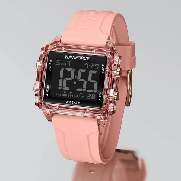 NAviforce NF7101 Square Shape Sports Electronic LCD Outdoor Digital Rubber Strap Unisex Watch - Pink - Image 2