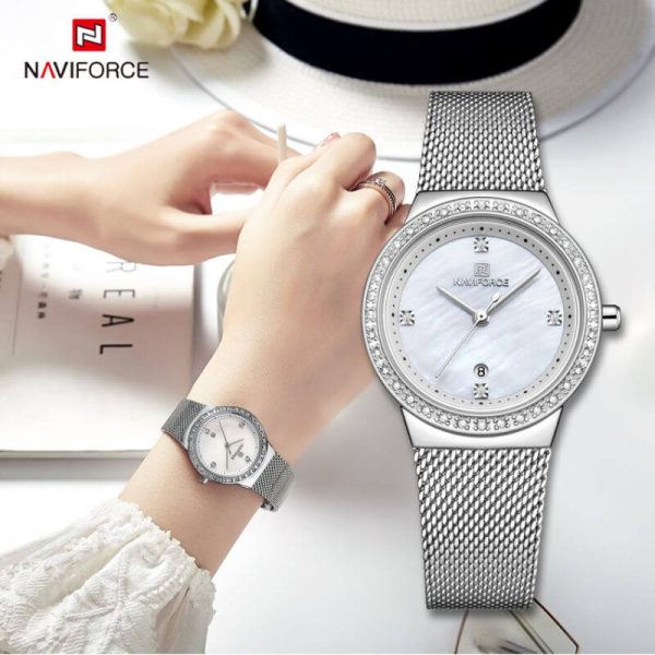 NaviForce NF5005 Date Function Mesh Analog Ladies Watch - Silver - Image 2