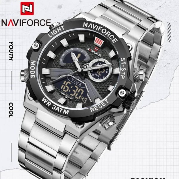 NaviForce NF9207 Fashion Digital Analog Complete Calendar Stainless Steel Watch For Men - Silver/Black - Image 2