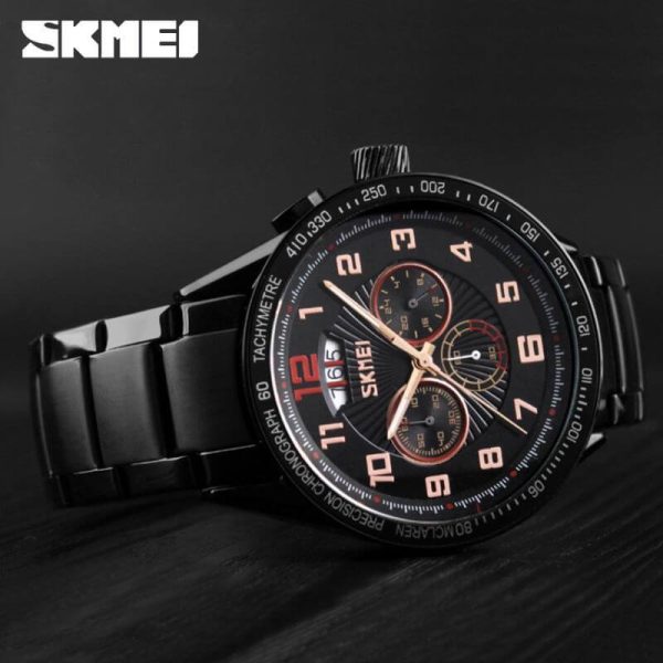 SKMEI 9176 Business Men's Full Stainless Steel Date Display Chronograph Multifunction Quartz Watch - Black - Image 2