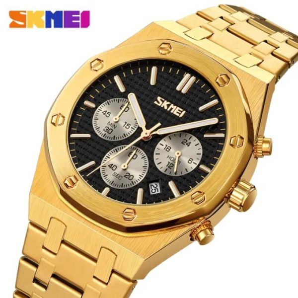 SKMEI 9296 Men's Classic Chronograph Stainless Steel Luminous Date Display Quartz Watch - Black/Golden