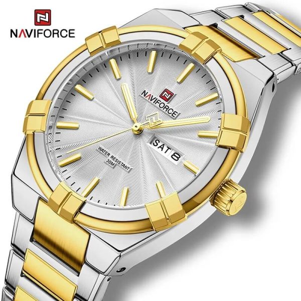 NaviForce NF9218 Fashion Simple Elegant Stainless Steel Day Date Display Watch For Men - Silver/Golden