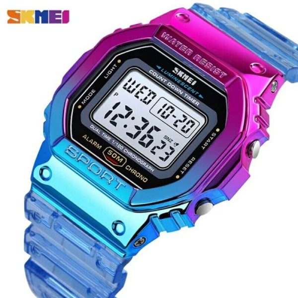 SKMEI 1622 Fashion Electroplated Case Transparent Strap  Digital Wristwatch - Blue