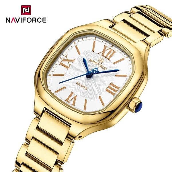 NaviForce NF5042 Elegant Simple Square Dial Roman Numeral Stainless Steel Watch For Women - White/Golden