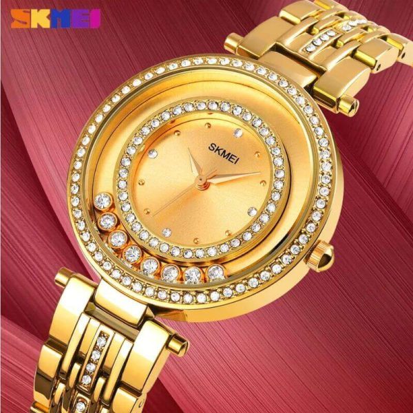 SKMEI 1740 Fashionable Diamond Surrounded Stainless Steel Quartz For Women - Golden - Image 2