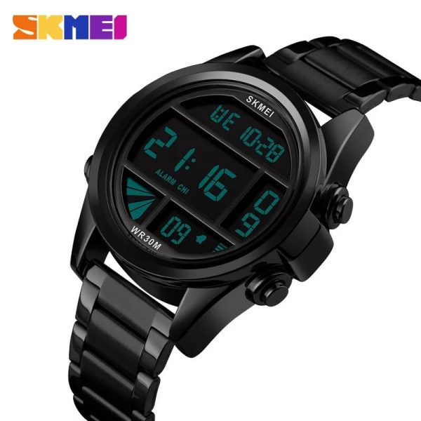 SKMEI 1448 New Fashion Digital Waterproof Multifunction Stainless Steel Wristwatch For Men - Black