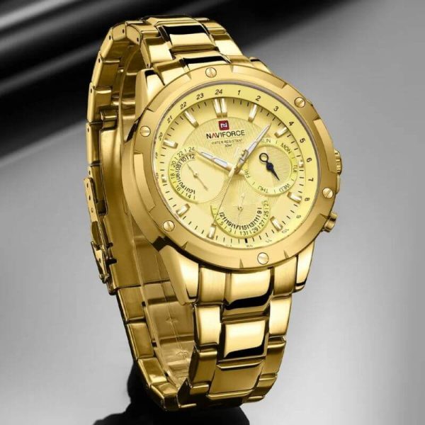 NAVIFORCE NF9196 Men's Quartz Stainless Steel Chronograph Complete Calendar Wristwatch - Golden - Image 3