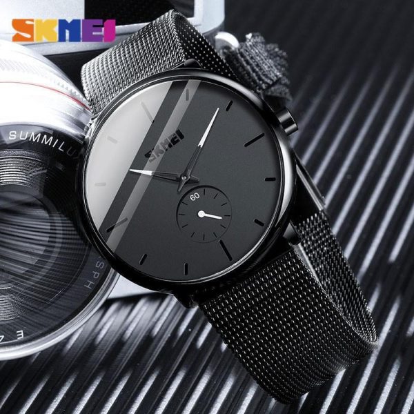 SKMEI 9185 Simple Classic Stainless Steel Mesh Waterproof Quartz Wristwatch For Men - Black/White