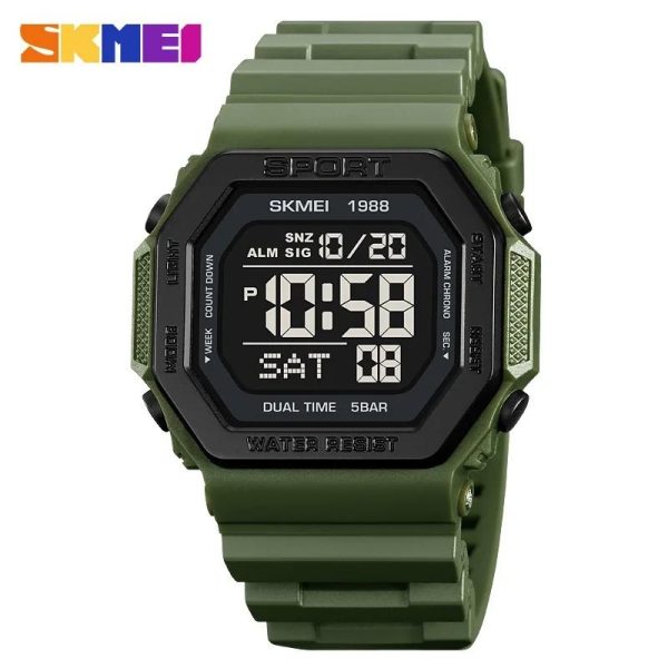 SKMEI 1988 Fashion Military Sports Back Light Digital Countdown Watch For Men -  Green - Image 2