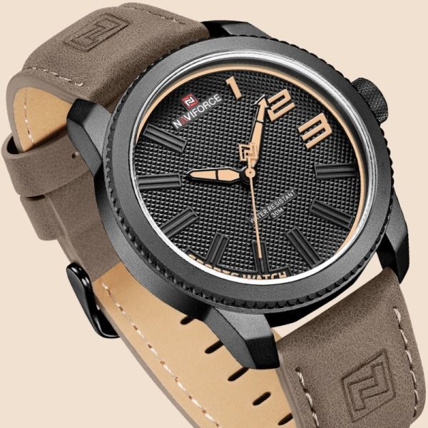 NaviForce NF9202 Creative Design Fashion Leather Strap  Analog Wristwatch For Men - Brown - Image 2