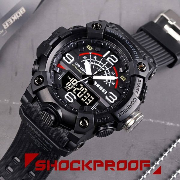 SKMEI 1619 Dual Time Multifunction Stopwatch Alarm LED Digital Analog Sport Watch For Men - Black - Image 2