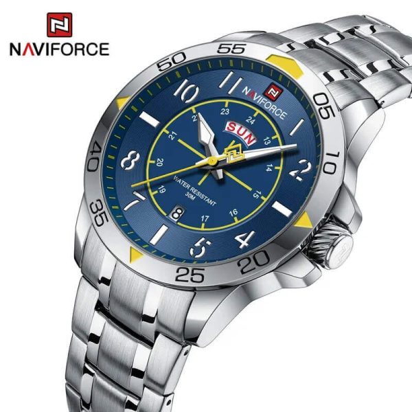 NaviForce NF9204 Stylish Day Date Display Stainless Steel Military Watch For Men - Blue/Silver