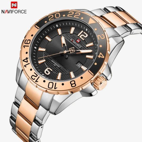 NaviForce NF9192 Date Function Stainless Steel Analog Watch For Men - Rosegold/Silver