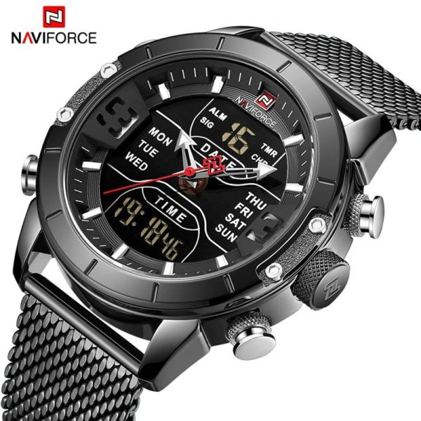 NAVIFORCE NF9153 Multi-Function Stainless Steel Mesh Digital/Analog Watch For Men – Black