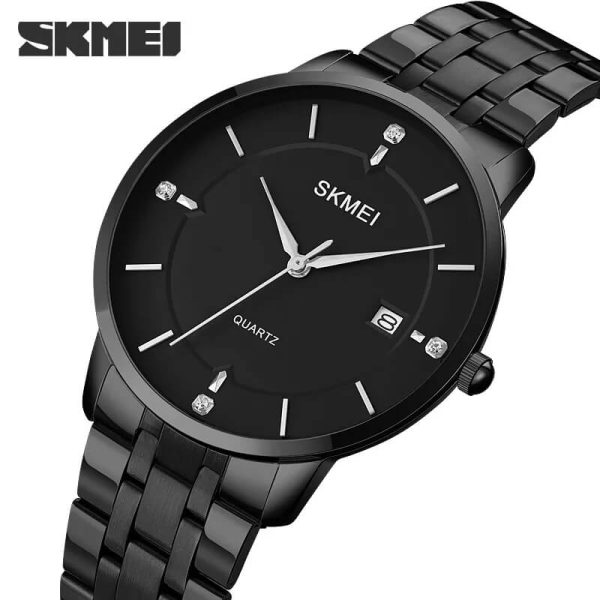 SKMEI 1801 Men's Business Calendar Stainless Steel Classic Diamond Quartz Watch - Black