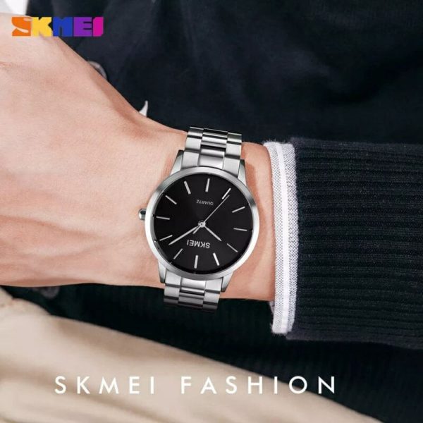 SKMEI 1694 Men's Top Luxury Stainless Steel Quartz Movement Watch - Silver/Black - Image 2