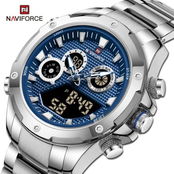 NaviForce NF9217 Men's Dynamic Dual Display Multifunction Stainless Steel Watch - Blue/Silver