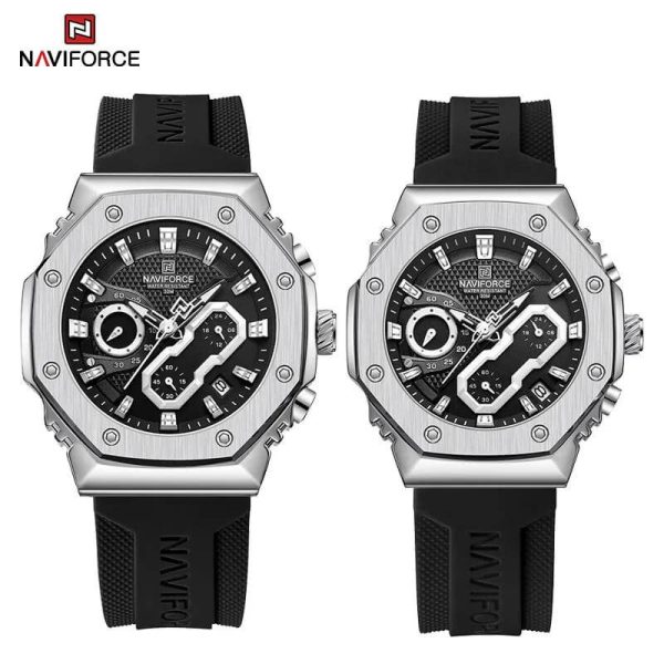 NaviForce NF8035 Fashion Chronograph Date Display Silicone Strap Couple Watch - Silver/Black