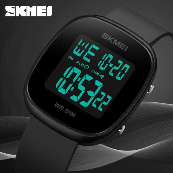 SKMEI 1843 Men's Fashion Multifunction Sport LED Digital Square Face Wristatch - Black - Image 2