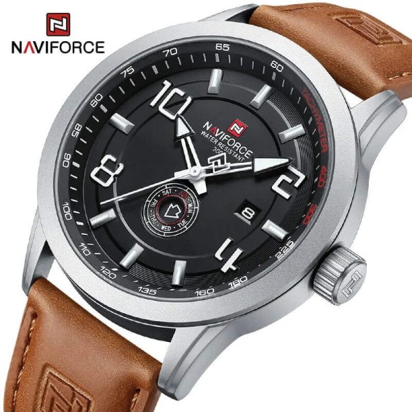 NaviForce NF9229 Classic Business Lumnious Date Day Function Analogue Quartz Wristwatch For Men - Silver/Orange