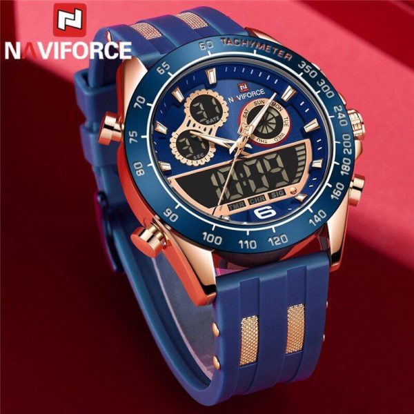 NAVIFORCE NF9188T Dual Screen Display Digital Analog Silicone Strap Watch For Men -Blue - Image 3