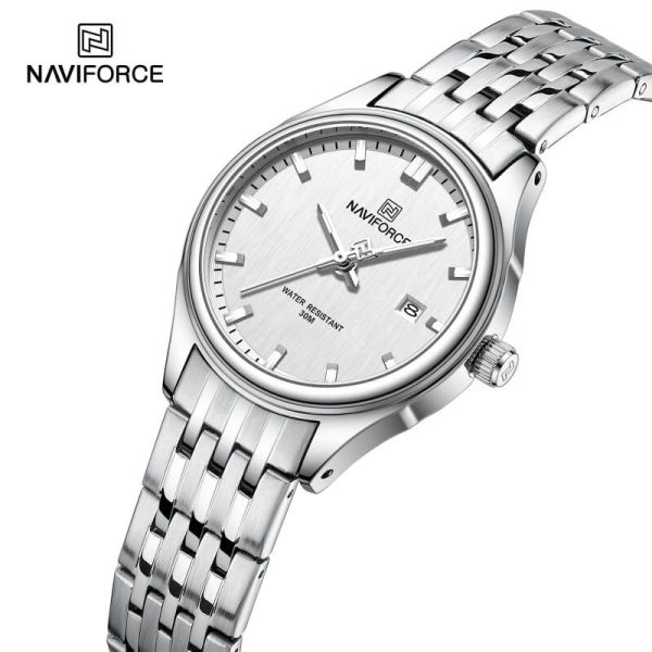 NaviForce NF8039 Simple Business Fashion Quartz Date Display Stainless Steel Watch For Women - Silver