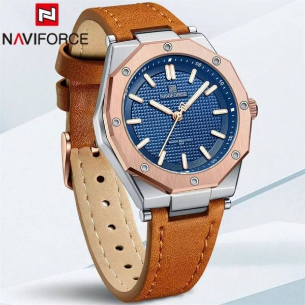 NaviForce NF5026 Elegant Casual Polygonal Bezel Luminous Leather Strap Quartz Wristwatch For Women - Blue/Orange - Image 3