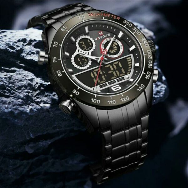 NAVIFORCE NF9188 Men's Stainless Steel Double Time Digital/Analog Quartz Wristwatch - Black - Image 2