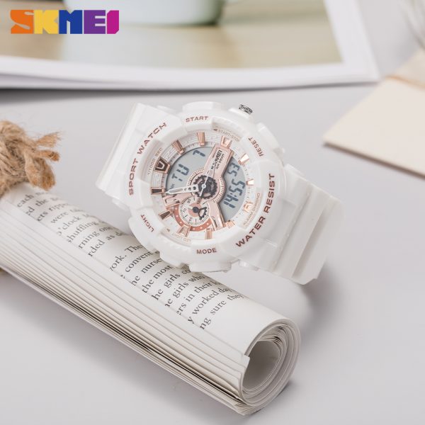 SKMEI 1688 Sports Fashion Chronograph Dual Display Alarm EL Light Watch For Men - White - Image 2