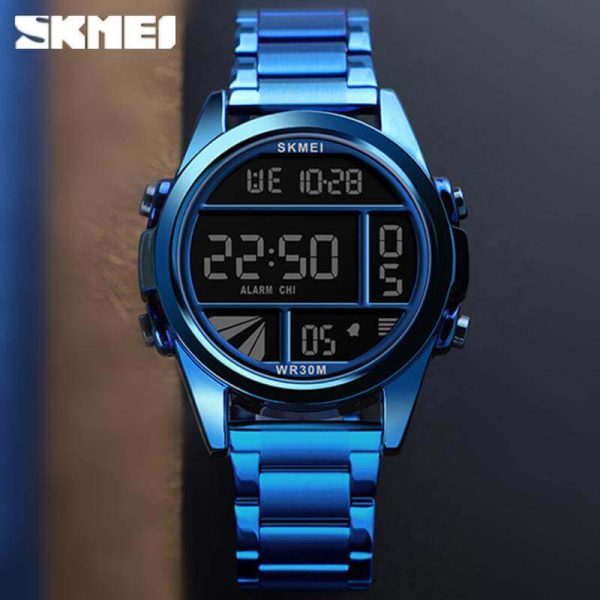 SKMEI 1448 New Fashion Digital Waterproof Multifunction Stainless Steel Wristwatch For Men - Blue - Image 3