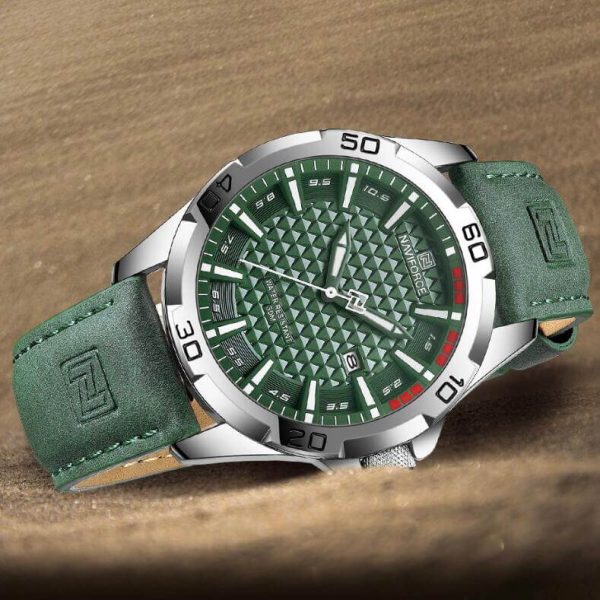 NaviForce NF8023 Men's Classic Date Display Luminous Quartz Leather Strap Watch - Green - Image 2