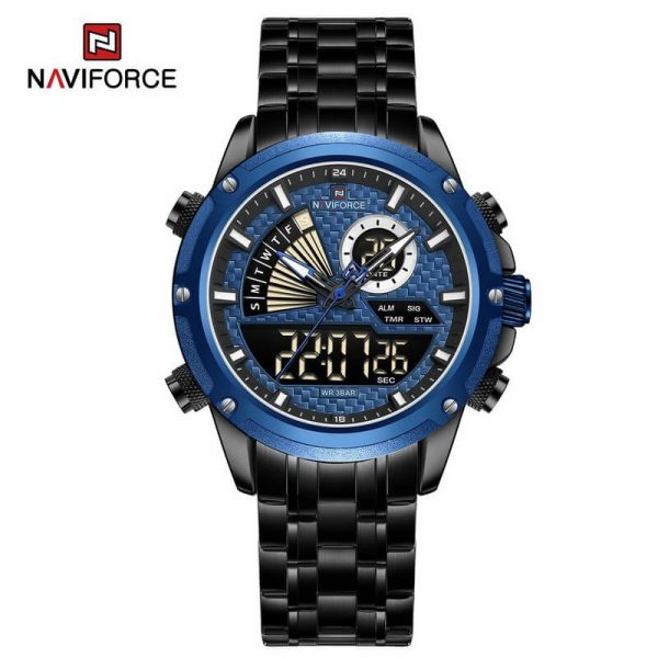 NaviForce NF9205 Luxury Dual Display Luminous Stainless Steel Watch For Men - Blue/Black - Image 3