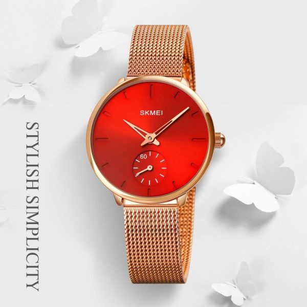 SKMEI 1791 Fashion Elegant Stainless Steel Mesh Quartz Wristwatch For Women - Red/RoseGold - Image 2