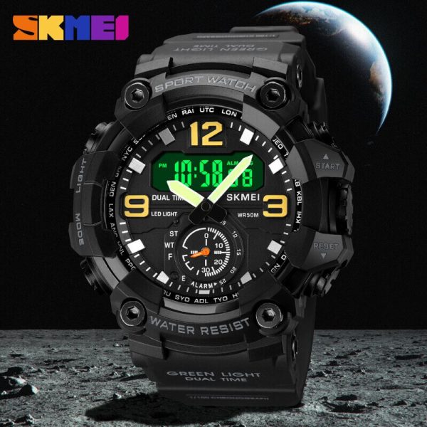 SKMEI 1965 Men's Military 3 Time Chrono Waterproof LED Dual Display Sport Watch - Black - Image 2