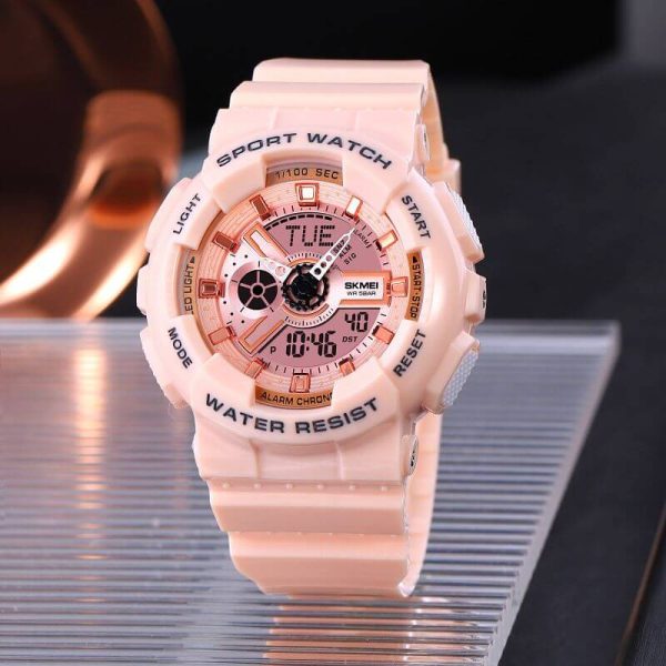 SKMEI 1689 Women's Fashion Chronograph Dual Display Alarm EL Light Sport Watch - Pink - Image 2