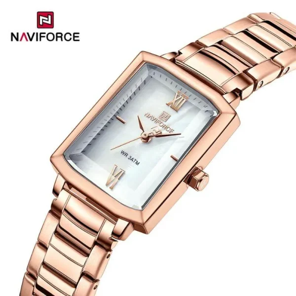 NF5039 Women's Classic Roman Numerial Square Dial Stainless Steel Watch - White/Rosegold