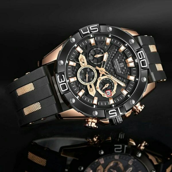 NAVIFORCE NF8019T Men's  Multifunction Luminous Silicone Strap Chronograph Quartz Watch - Rosegold/Black - Image 3