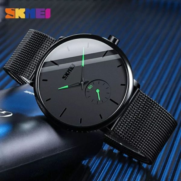 SKMEI 9185 Simple Classic Stainless Steel Mesh Waterproof Quartz Wristwatch For Men - Black/Green