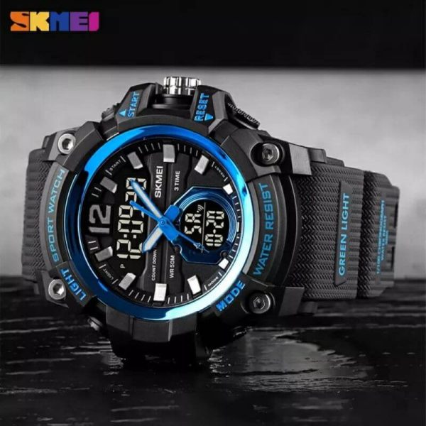 SKMEI 1725 Sport Military LED Digital Multifunction Large Dial Wristwatch For Men - Black/Blue - Image 3