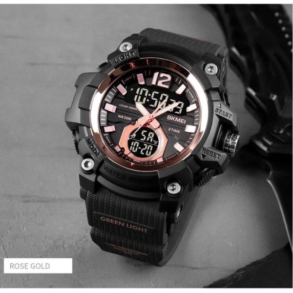 SKMEI 1725 Sport Military LED Digital Multifunction Large Dial Wristwatch For Men - Black/RoseGold - Image 2