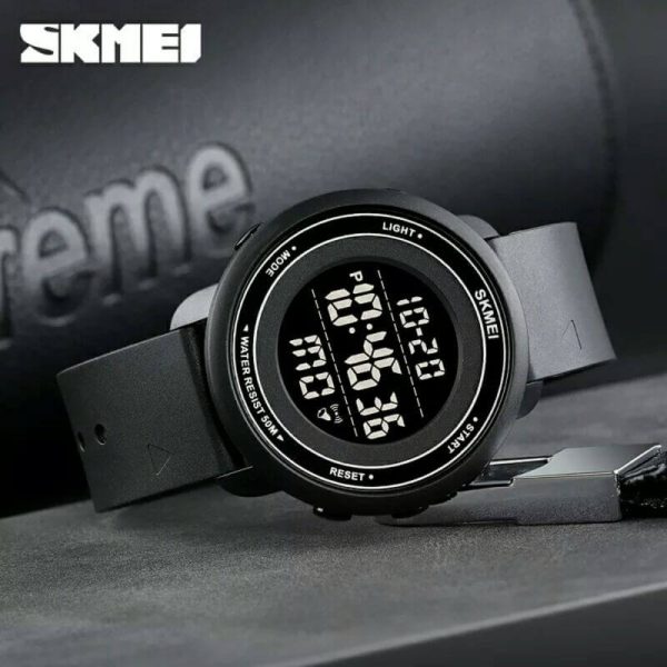 SKMEI 1736 Men's Outdoor Multifunction Countdown LED Small Dial Digital PU Strap Watch - Black - Image 2