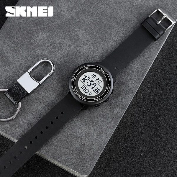 SKMEI 1736 Men's Outdoor Multifunction Countdown LED Small Dial Digital PU Strap Watch - White/Black - Image 3