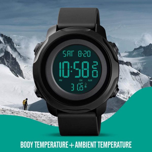 SKMEI 1682 Fashion Outdoor Multifunction Digital Body Ambient Temperature Fitness Watch For Men - Black - Image 2