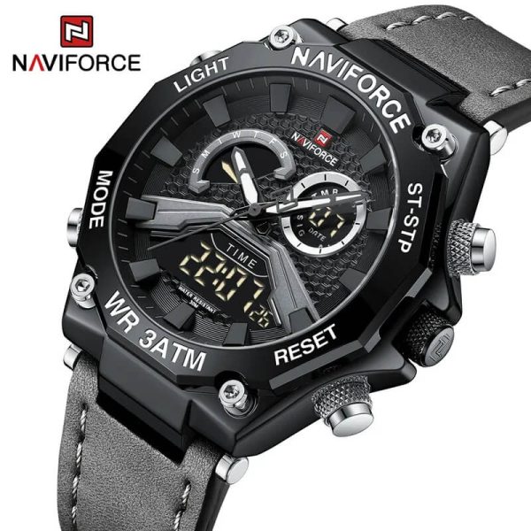 NAVIFORCE NF9220 Fashion Dual Display LED Light Chronograph Leather Strap Watch For Men - Black