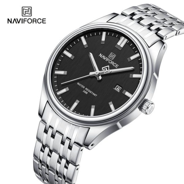 NaviForce NF8039 Simple Business Fashion Quartz Date Display Stainless Steel Watch For Men - Black/Silver