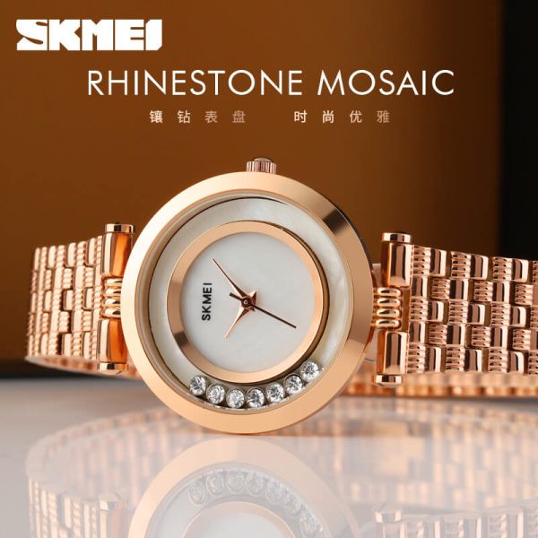 SKMEI 1784  Classic Elegant Stainless Steel Diamond Quartz Watch For Women - RoseGold - Image 3