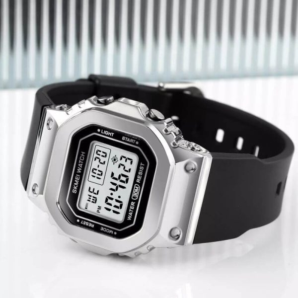 SKMEI 1796 Fashion Digital LED Light Display Multifunction Unisex Rectangle Dial Shape Watch - Silver/Black