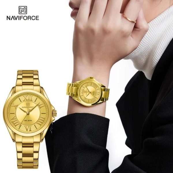 NaviForce NF5037 Women's Luxury Elegant Simple Roman Numeral Index Stainless Steel Watch - Golden - Image 2